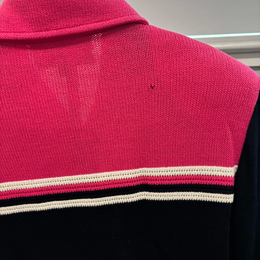 ST JOHN Sport Women's Blazer Black-Blue Pink White Striped With Zipper Size M - Picture 7 of 7